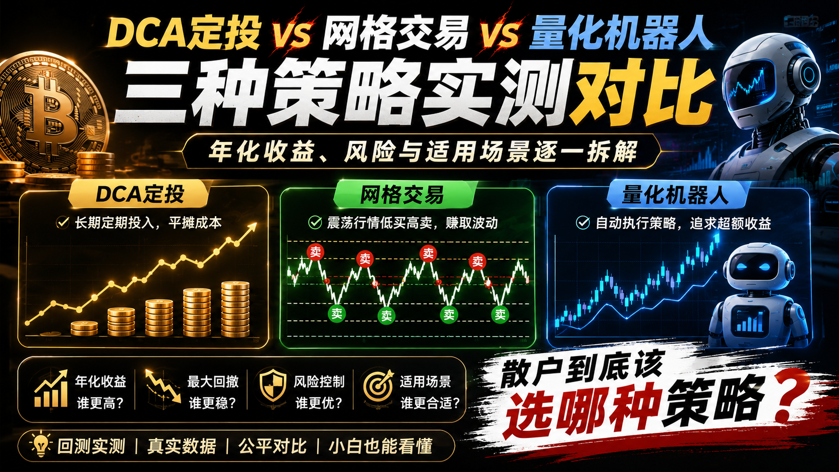 DCA定投、网格交易、量化机器人：三种策略回测实测，散户到底该选哪个？